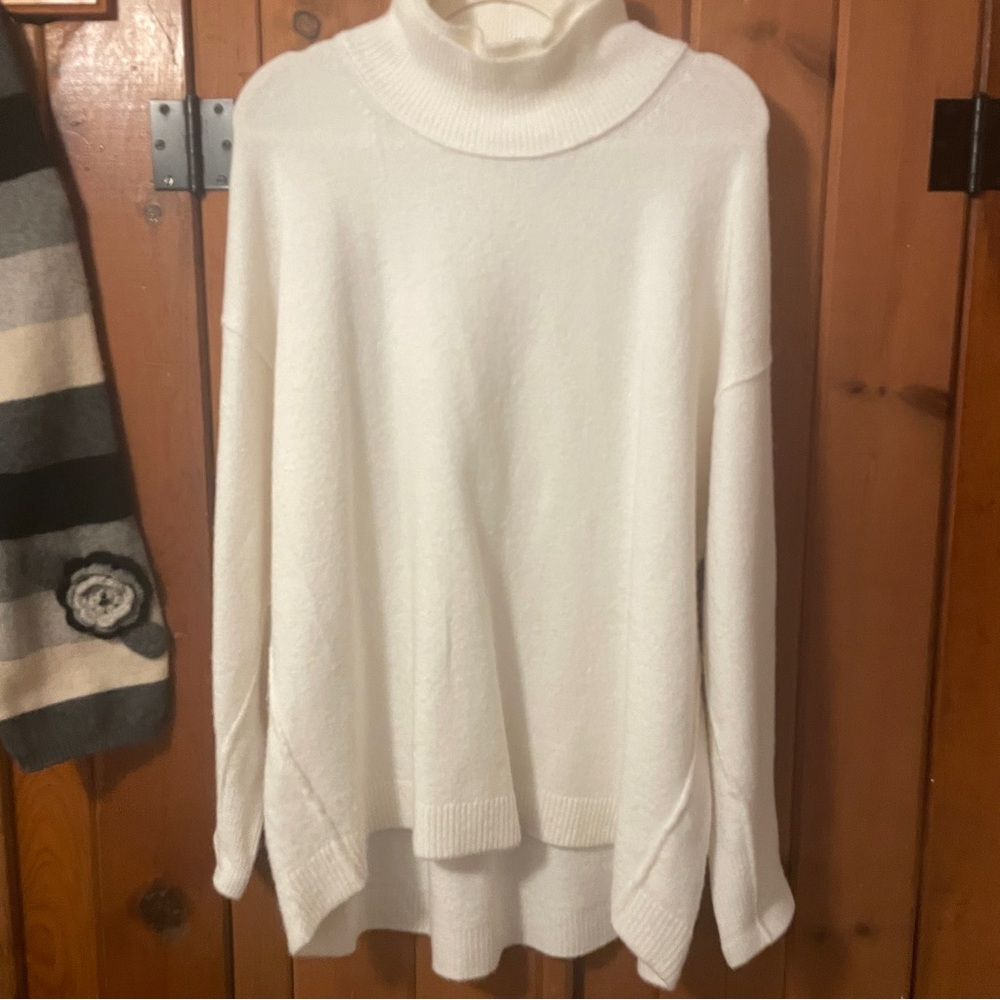 Free People Off White Long Sleeve Oversized Layered Mock Neck Sweater M